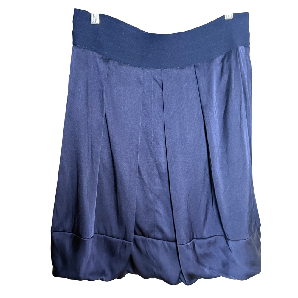Armani Collezioni Bubble Hem Skirt Womens 12 Navy Blue Pleated Designer Luxury